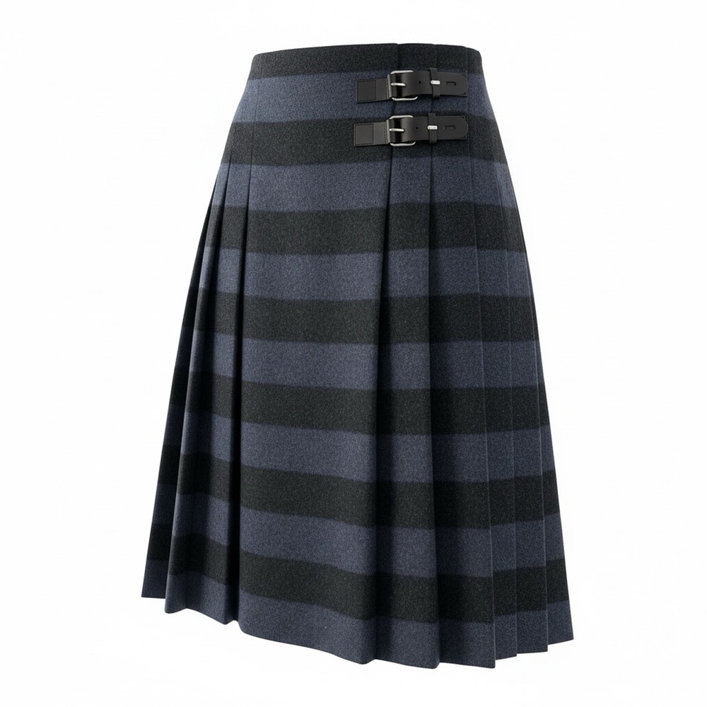 Red Valentino Garavani blue and black  stripe pleated wrap skirt